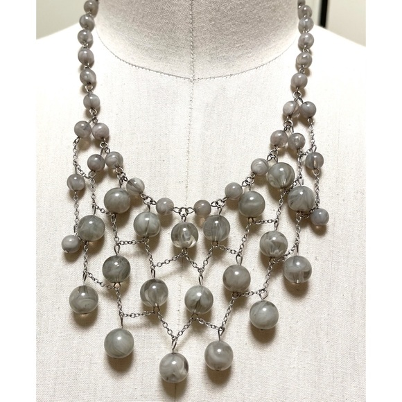 Jewelry - ❤️ 2/$10 Grey Beaded Bib Statement Necklace
